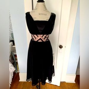 Eliza J Dress NWT Size 10 Black Ruched Pink Geometric Belt